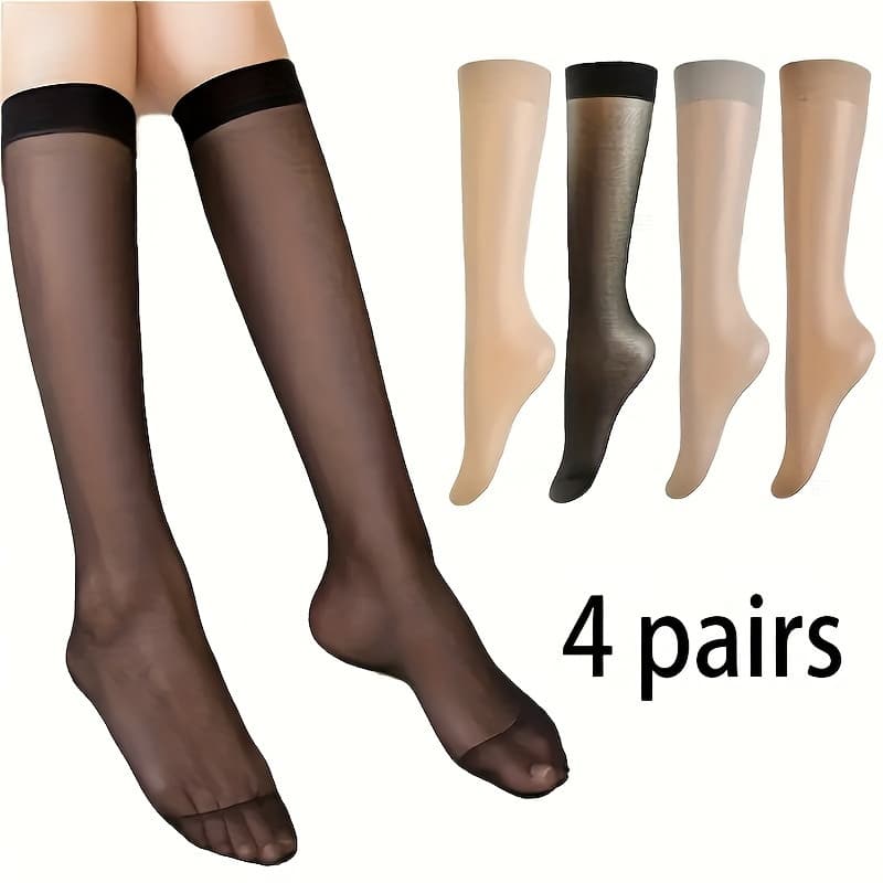 TEMU 4 Pairs Calf Socks, Comfy And Easy Semi-sheer Thin Knee High Socks, Women's Stockings And Hosiery