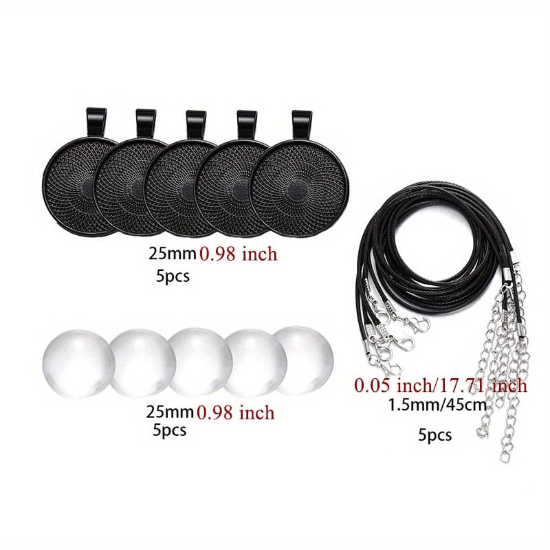 TEMU 1 Set/15pcs Per Pack, Basic Necklace Pendant Blank Trays With Cord, Suitable For 25mm Round Glass, For Diy Necklace Jewelry And Handmade Accessory Making