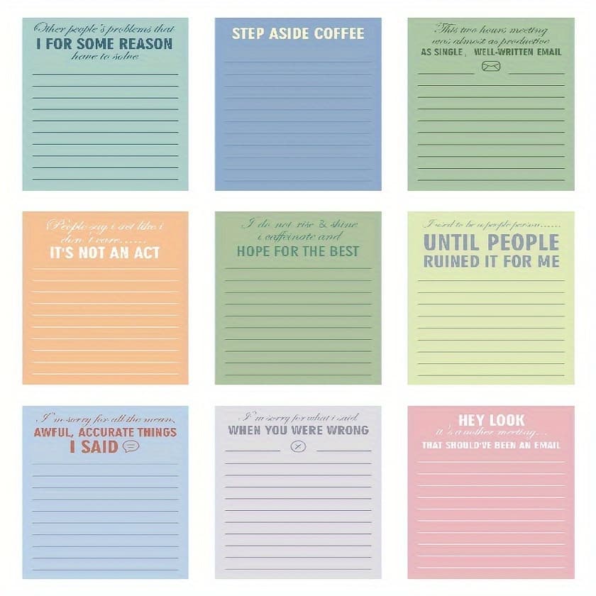 TEMU 9pcs/set Assorted Funny Notepads | Sticky Notes For Office Supplies, To-do List, Work, Boost Productivity And , Random Style