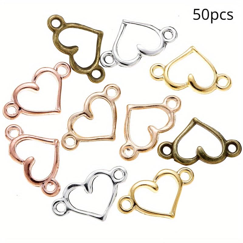 TEMU 50pcs Alloy Small Peach Heart Pendants In Golden, Silvery And Mixed Colors Suitable For Diy Bracelets And Necklaces Making
