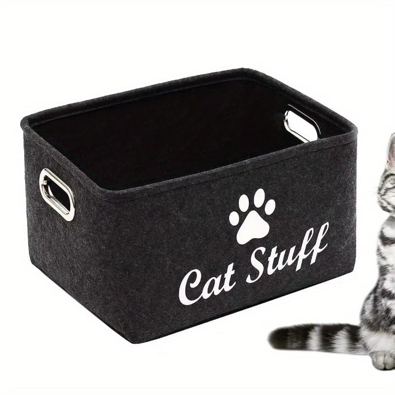TEMU Felt Storage Box, Pet Supplies Storage Box, Felt Basket With Iron Handles, Storage Organizer Basket