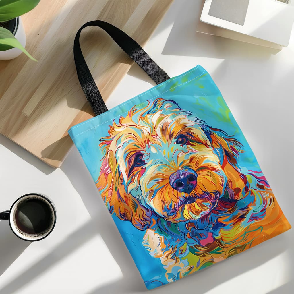 TEMU 1pc Oil Painting Style, Dog, Bright Colors, Pattern Canvas Tote Bag, Perfect For Shopping