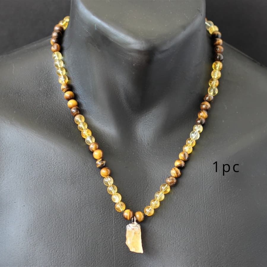 TEMU Men's & Unisex Natural And Tiger Eye Bead Necklace - Adjustable Pendant, Natural Mineral Beads For Casual Or Dressy Outfits, For Casual Attire Suitable For Men &