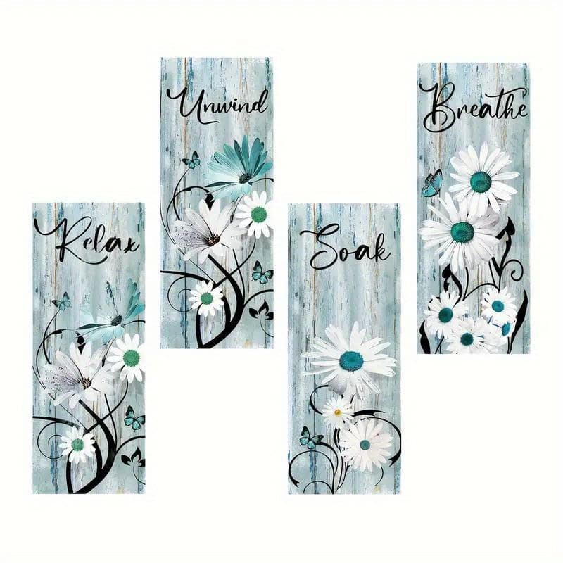 TEMU 2d Flat, 4pcs Wooden Wall Decor (with Double Sided Tape) Wooden Board Painting Wall Decor Good Luck Wall Art Room Additions Holiday Gift 10 X 4 Inches/25 X 10 Cm