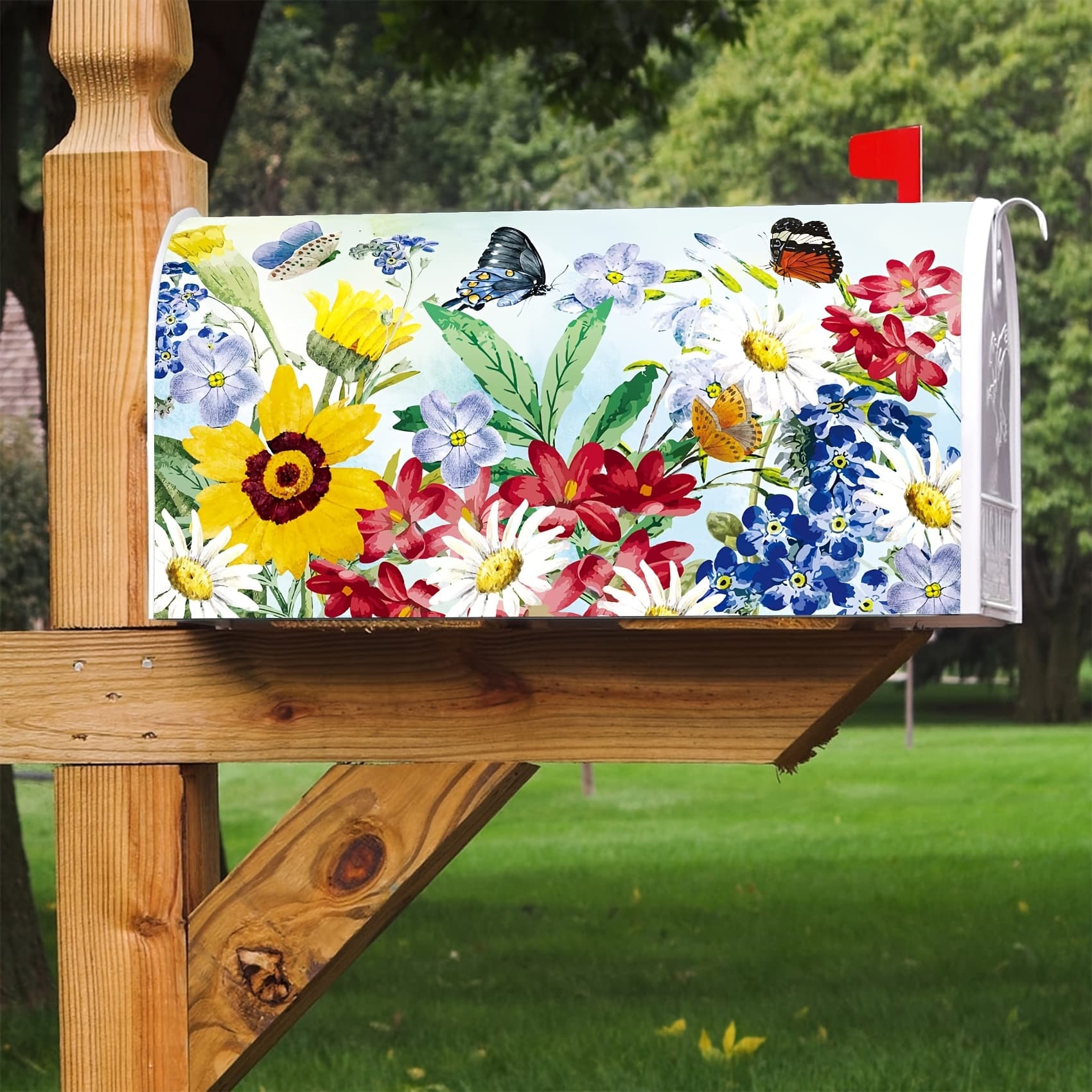 TEMU Vibrant Spring-summer Flower And Mailbox Cover - Durable Outdoor Decor - Standard Size 21" X 18"