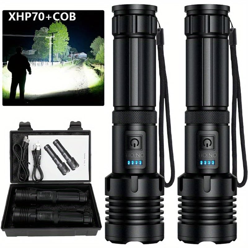 TEMU 2-pack Wuzhishang 2000lumen Flashlight, Led With 5 Lighting , Fast-charging,, With Side Light & - For Camping, Hiking, Emergencies, Night, - Compatible With (2 Pack Bundle) - Ideal Gift