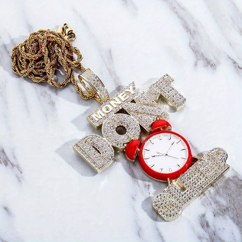 TEMU Men Women Hip Hop Pendant Necklace With 61cm/24inch Chain Hiphop Money Dont Bling Necklaces Fashion Jewelry