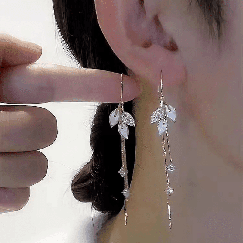 TEMU Sparkling Tassel Earrings With Hanging Earrings And Micro Inlaid Copper Decoration