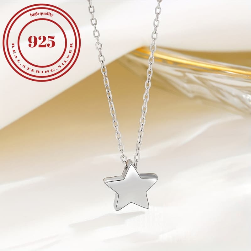 TEMU S925 Sterling Silver Necklace Star Collarbone Chain Gift Accessories For Silver Color Jewelry. 1.9g/0.07oz