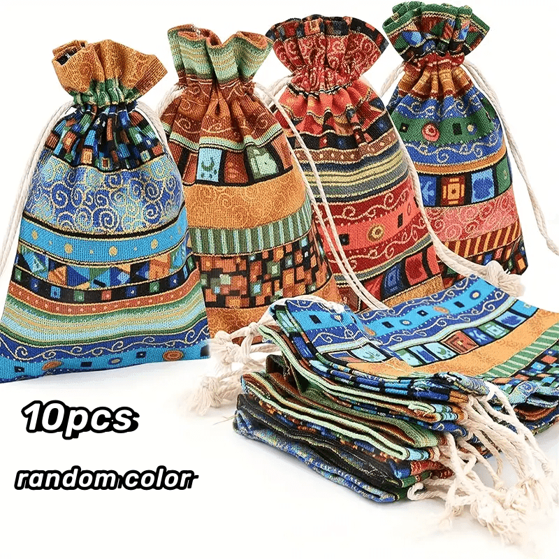 TEMU 10pcs Random Color Polyester Drawstring Bags, Jewelry Storage Pouches For Wedding Party Birthday Use
