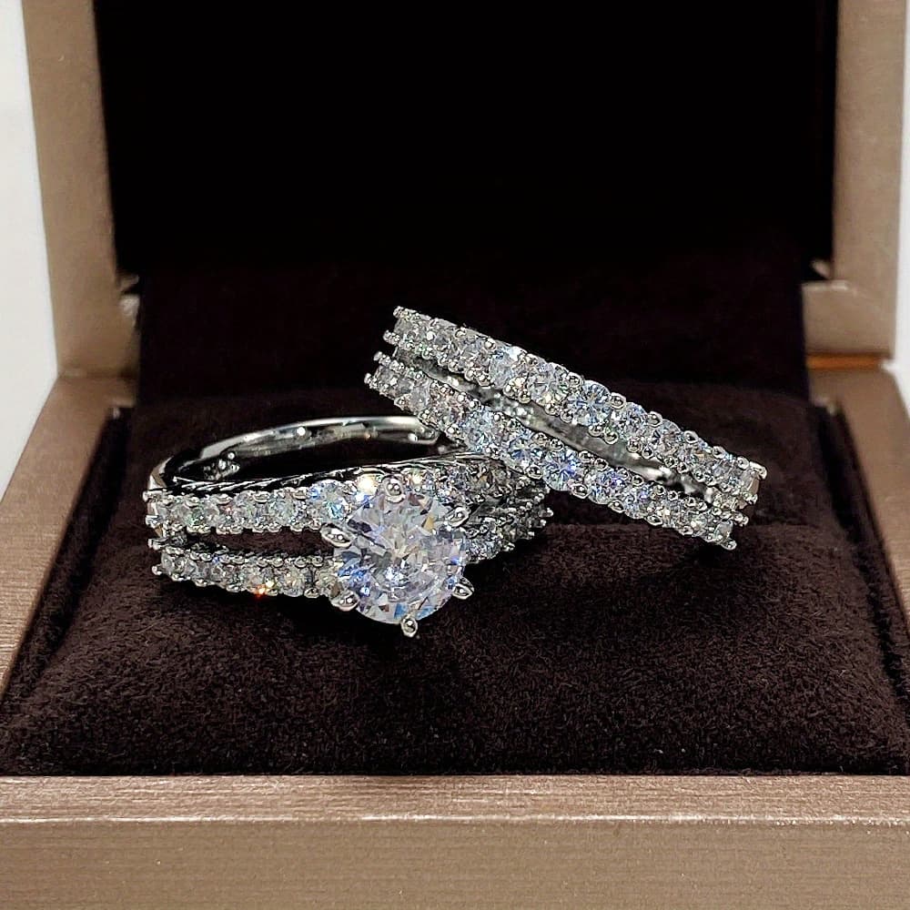 TEMU 2pcs Shiny Women's Engagement Rings Luxury Engagement Wedding Ring Jewelry Gift Fashion Jewelry Additions Anniversary Ring Valentine's Day Gift