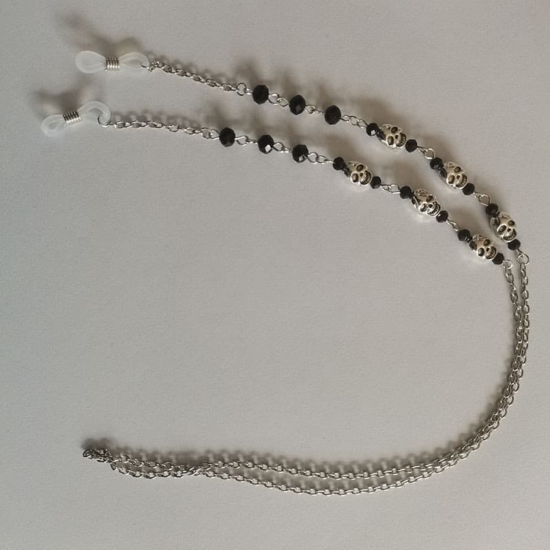 TEMU Gothic Glasses Chain With Skulls, Black Beaded Glasses Chain For Goth Style