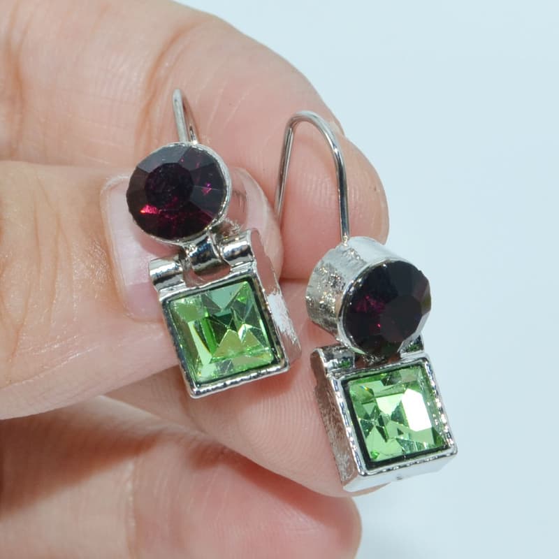 TEMU Vintage Earrings, Elegant Fashion Dangle Drop Earrings With Green And Purple Gemstones, Perfect For Anniversary And Birthday Gifts, Retro Style Jewelry For Parties And Evening Events