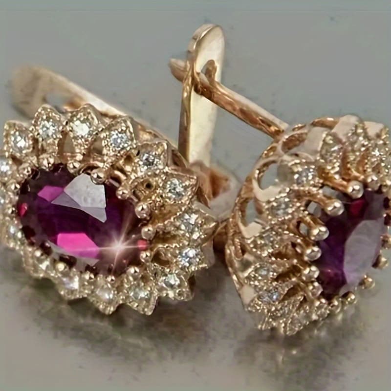 TEMU A Pair Of Girls' Synthetic Gems And Golden Hip-hop Round Earrings, Perfect For Anniversaries, Birthdays, Parties, And Evening Events