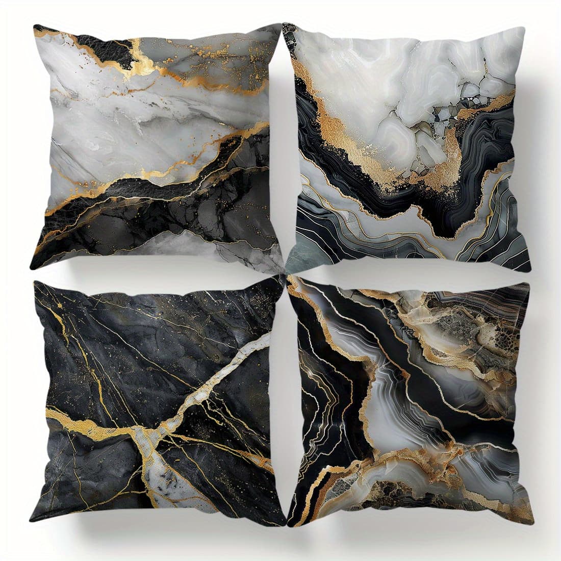 TEMU 4pcs Black And Texture Single-sided Printed Pillowcase Sofa Cover - Pillowcase 45 X 45cm
