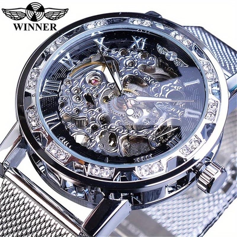 TEMU 1pc Men's Fashion Mechanical Watch, Hollow Mesh Strap Wrist Watch