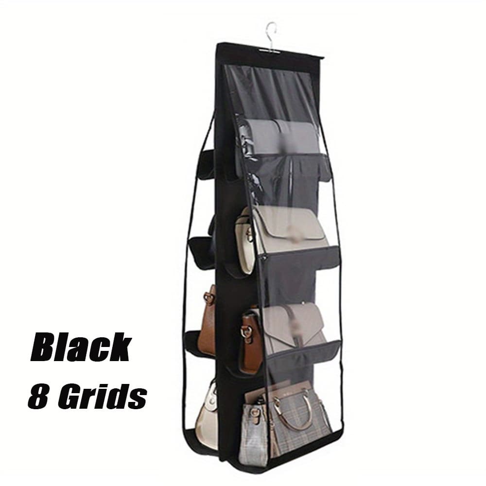 TEMU 8 Pocket Foldable Oxford Cloth Handbag Organizer Hanging Closet Storage Rack For Purses Wallets And Accessories Black Gray Color Options