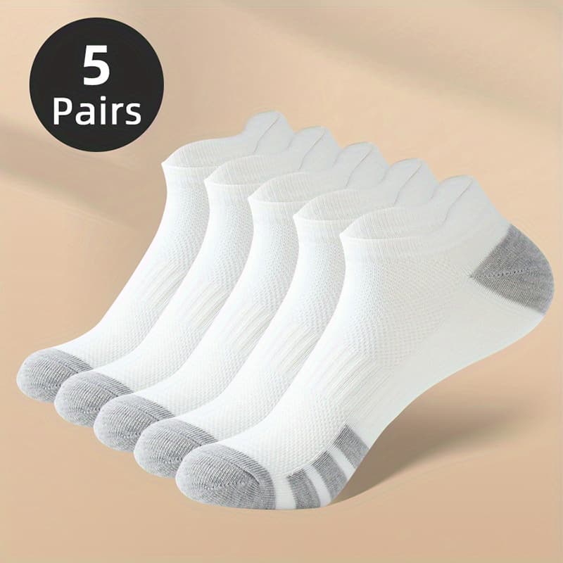 TEMU 5-pair Men's Socks, Pull-on No-show Waist-cuff Low-cut Socks For Running, Fitness, And Sports