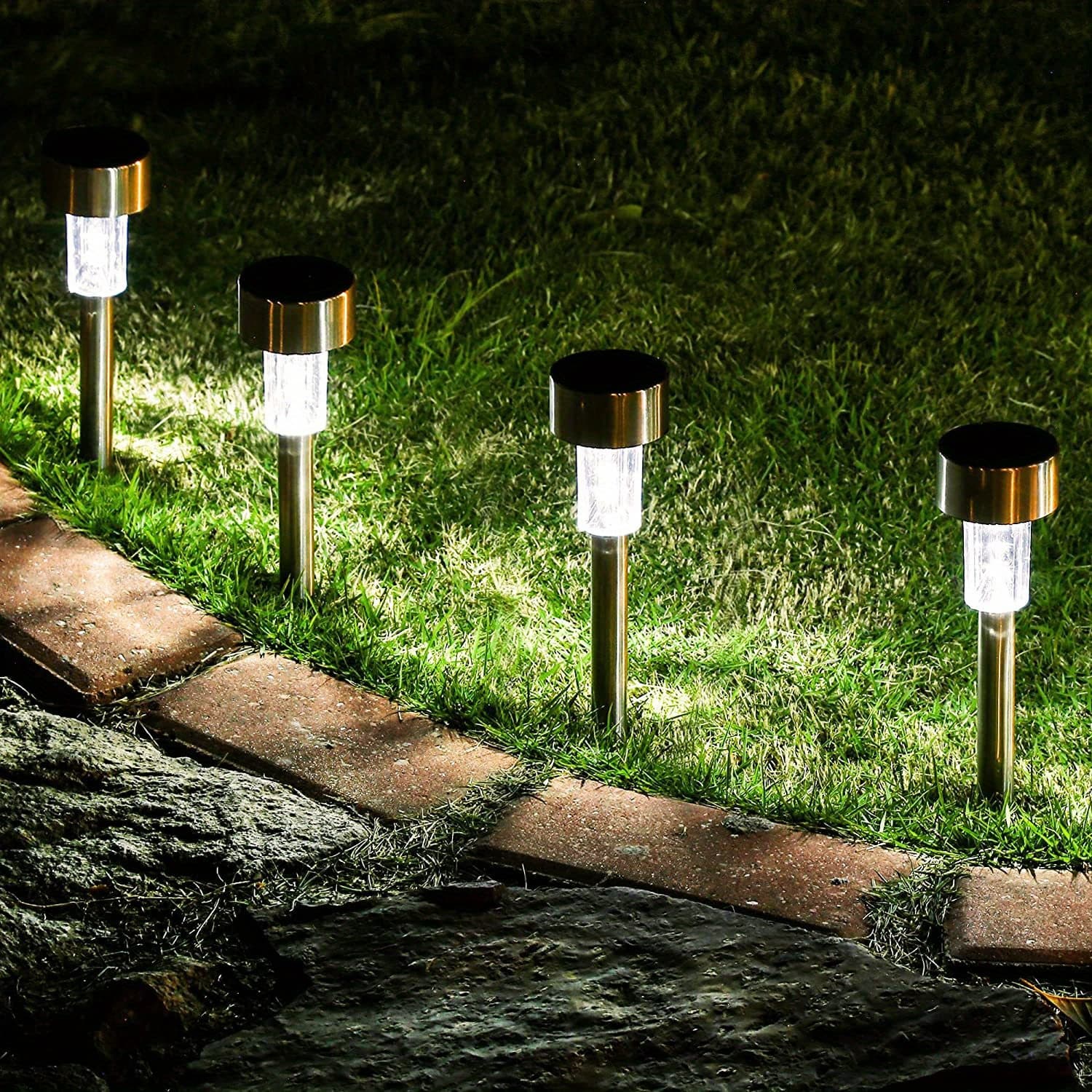 TEMU Solar Pathway Lights Outdoor 10-40 Pack, Stainless Steel Landscape Lighting, 8 , Auto , Warm/cool White Led For Driveway Yard Patio