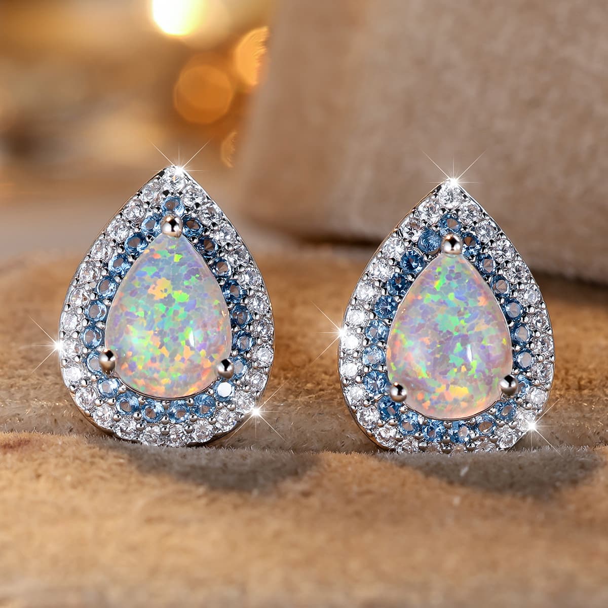 TEMU 1 Pair Of Synthetic Opal Stud Earrings, Luxury High-quality Wedding Jewelry, Bohemian Style Beach Vacation Elegant Temperament Earrings