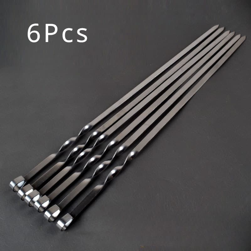 TEMU Outdoor Bbq Skewers Thickened And Lengthened Stainless Steel Skewers Skewers Bbq Large Flat Skewers Camping Bbq Accessories 50cm
