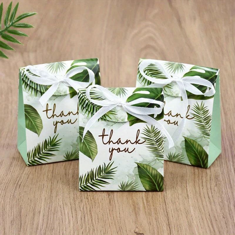 TEMU 10pcs Elegant Green Leaf Thank You Gift Boxes - Wedding Favors, Birthday Party Decor & Chocolate Packaging, Halloween