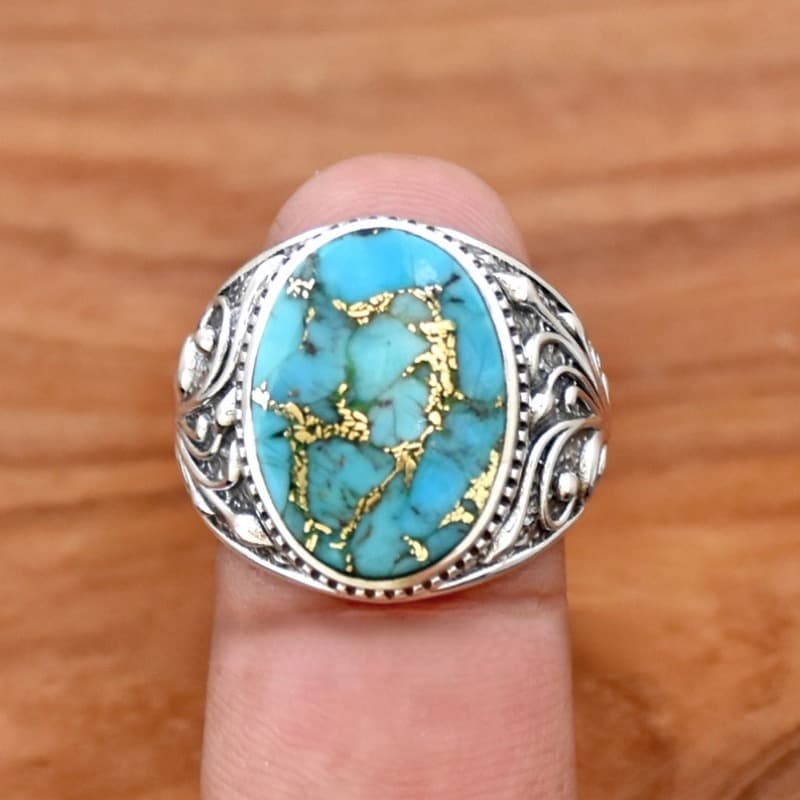 TEMU (random Main Stone Pattern) 1pc Vintage High-quality Turquoise Ring, Perfect For Anniversaries And Birthday Gifts, Parties, And Evening Events
