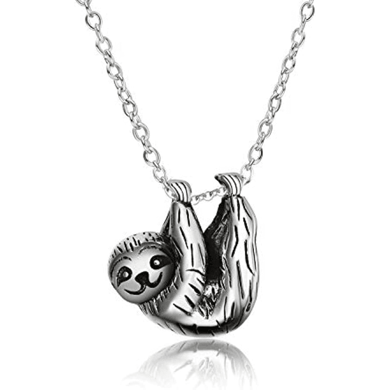 TEMU Stylish Silvery Sloth Necklace With K Plating - Perfect Gift & Animal Enthusiasts, Elegant And Unique
