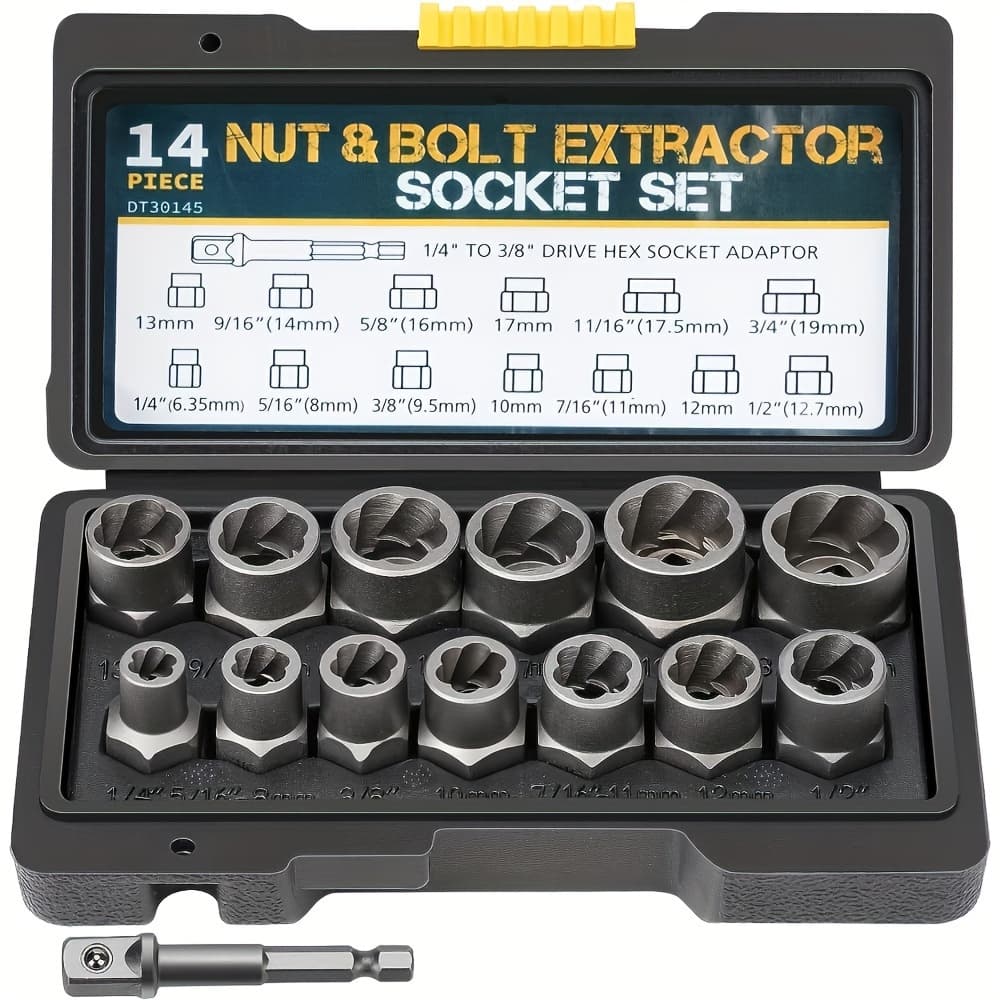 TEMU 14pcs Set For Removing Nuts And Bolts, Including A Tool For Rusty Nuts, Designed For Extraction With An Easy Extractor And Hex Socket Adapter