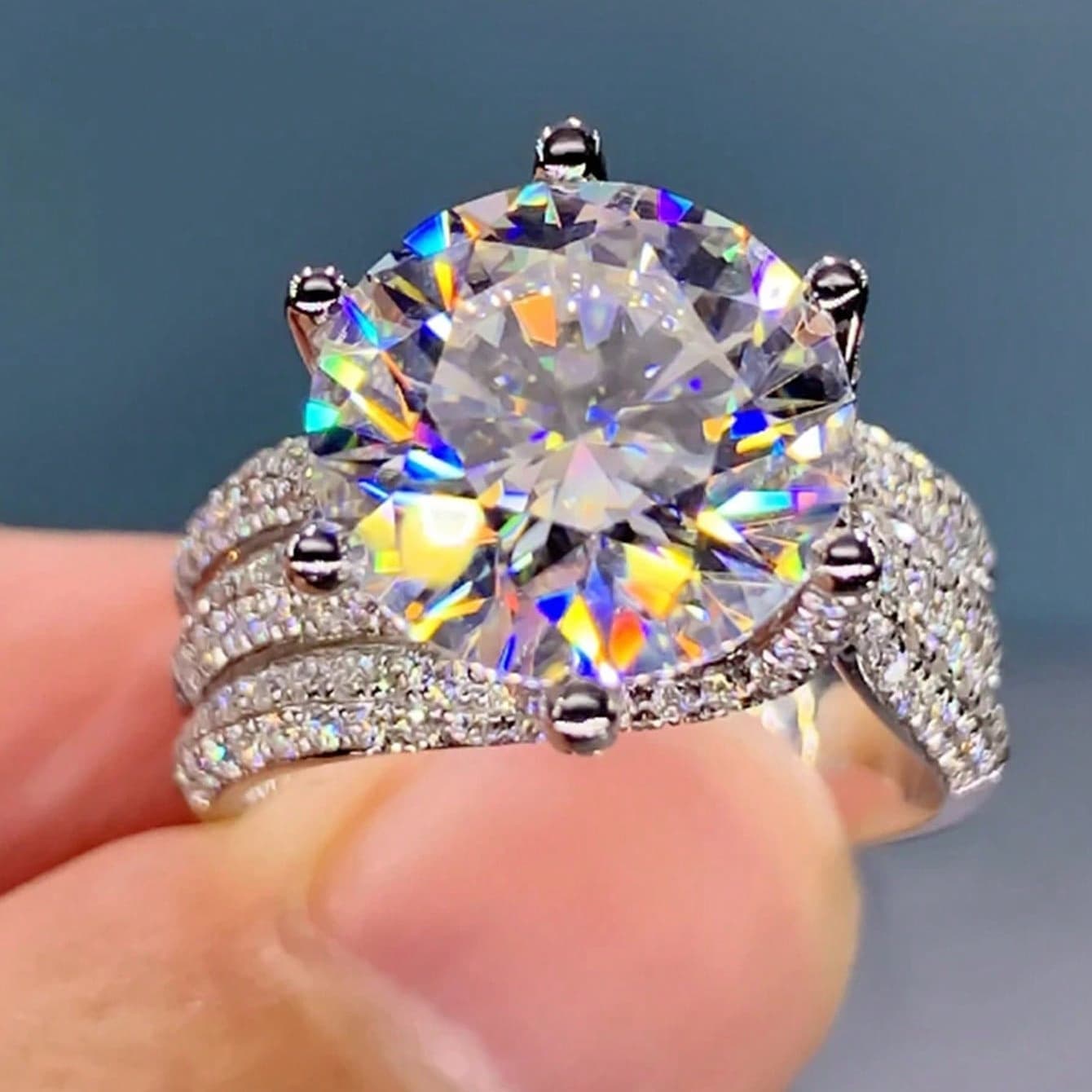 TEMU 1pc Of 10mm Cubic Synthetic Zirconia Women's Wedding Ring, Luxurious Ring, Engagement Accessory, Jewelry, High-quality Jewelry