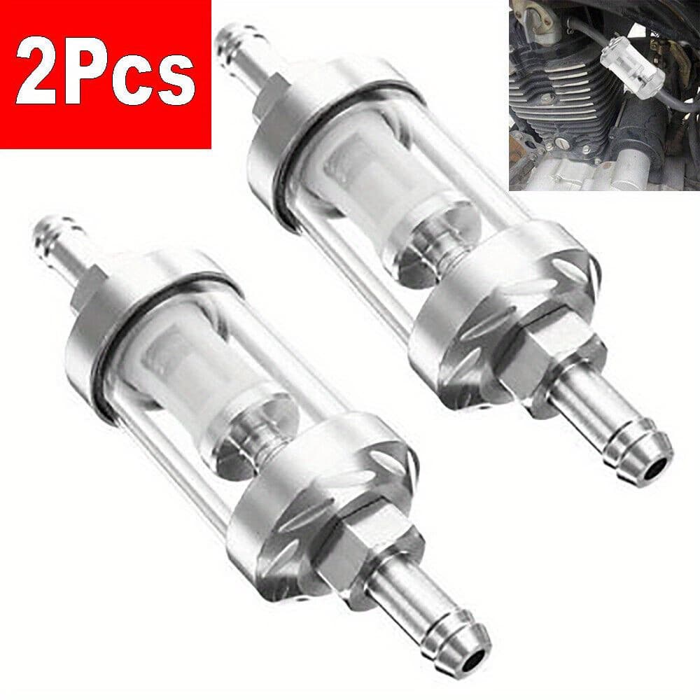 TEMU Set Of 2 Washable Chrome Glass Inline Fuel Filters For 8mm Motorcycles
