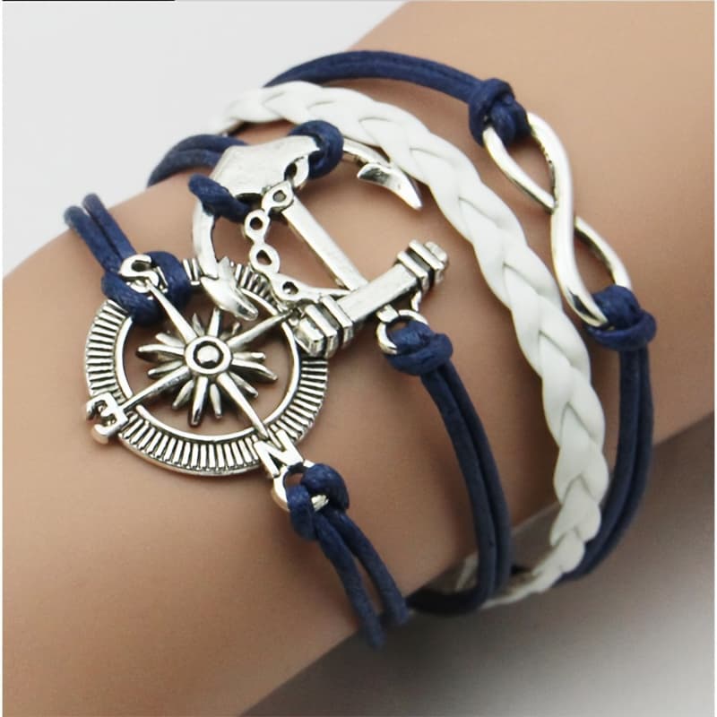 TEMU Vintage Nautical Ship Anchor Bracelet - Durable, Full Of , Nautical Braided Wrist Accessory, Perfect Gift