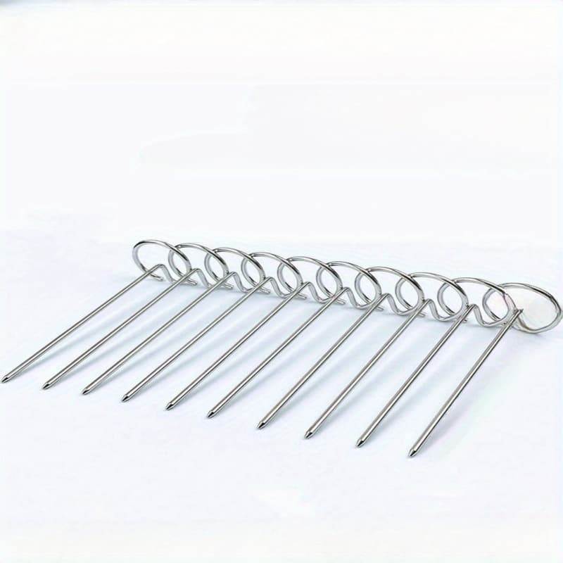 TEMU 10pcs Stainless Steel Vertical Skewers For Air Fryers & Bbq Grills - Durable Baking Needles With Secure Holding Loops, Perfect For Cooking Of Meats & Veggies