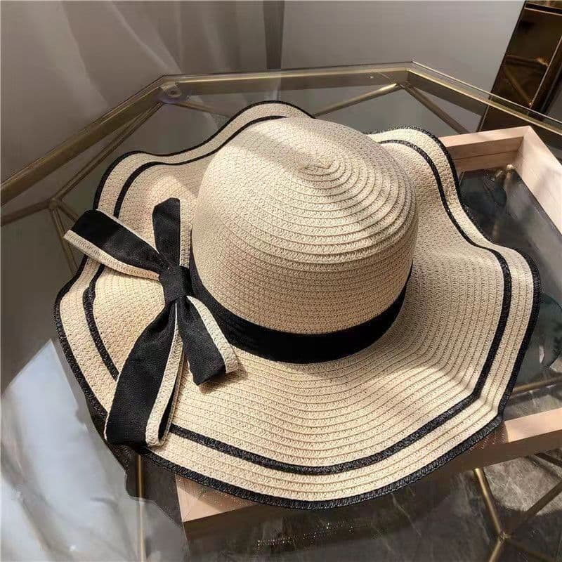 TEMU Summer Resistant Beach Straw Hat With Floral Wavy Edges And Bow Decorations, Lightweight Large Brimmed Fisherman Hat, Suitable For Travel And Vacation, Beach Accessories