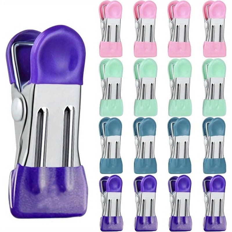 TEMU 24pcs Clips (chip/bag/food Clips) - Heavy-duty Metal With Scratch-resistant Vinyl-coated Ends | For Food Packaging/bagged Snacks/photo Folder Clips | Kitchen & Office Organizer