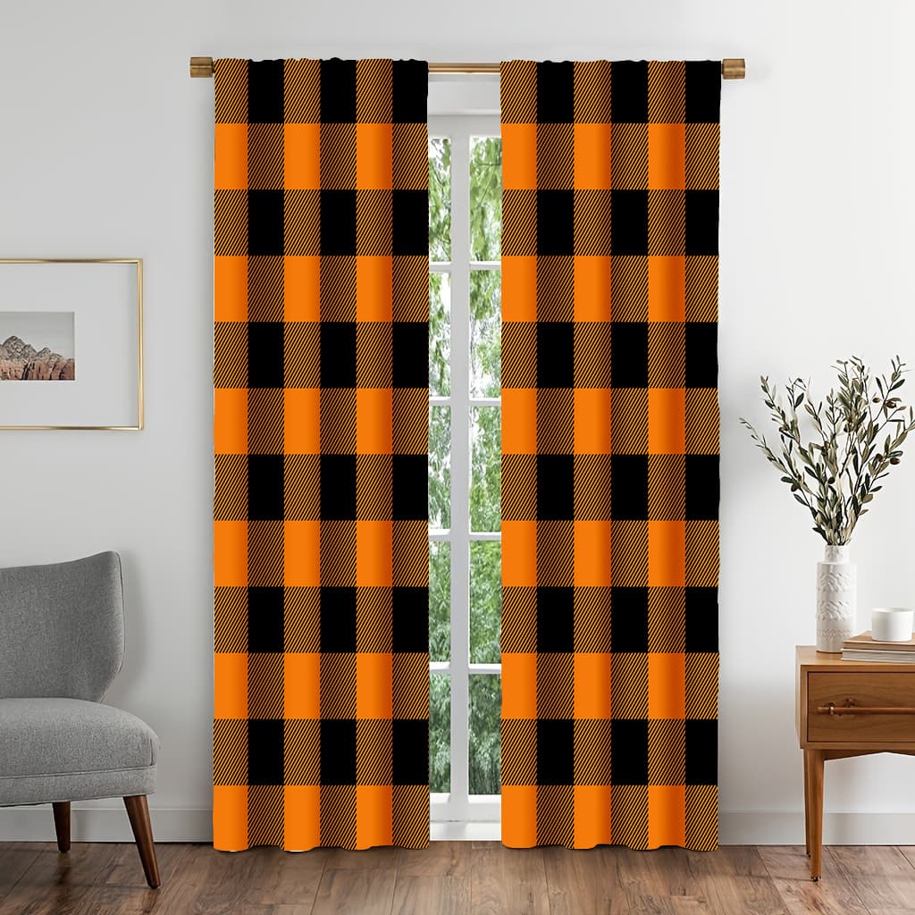 TEMU 2pcs/set Halloween Decoration Buffalo Pattern Door Curtains Cartoon Curtains Light And Feel For Cozy Bedroom Chic Office Stylish Kitchen Living Room And Study