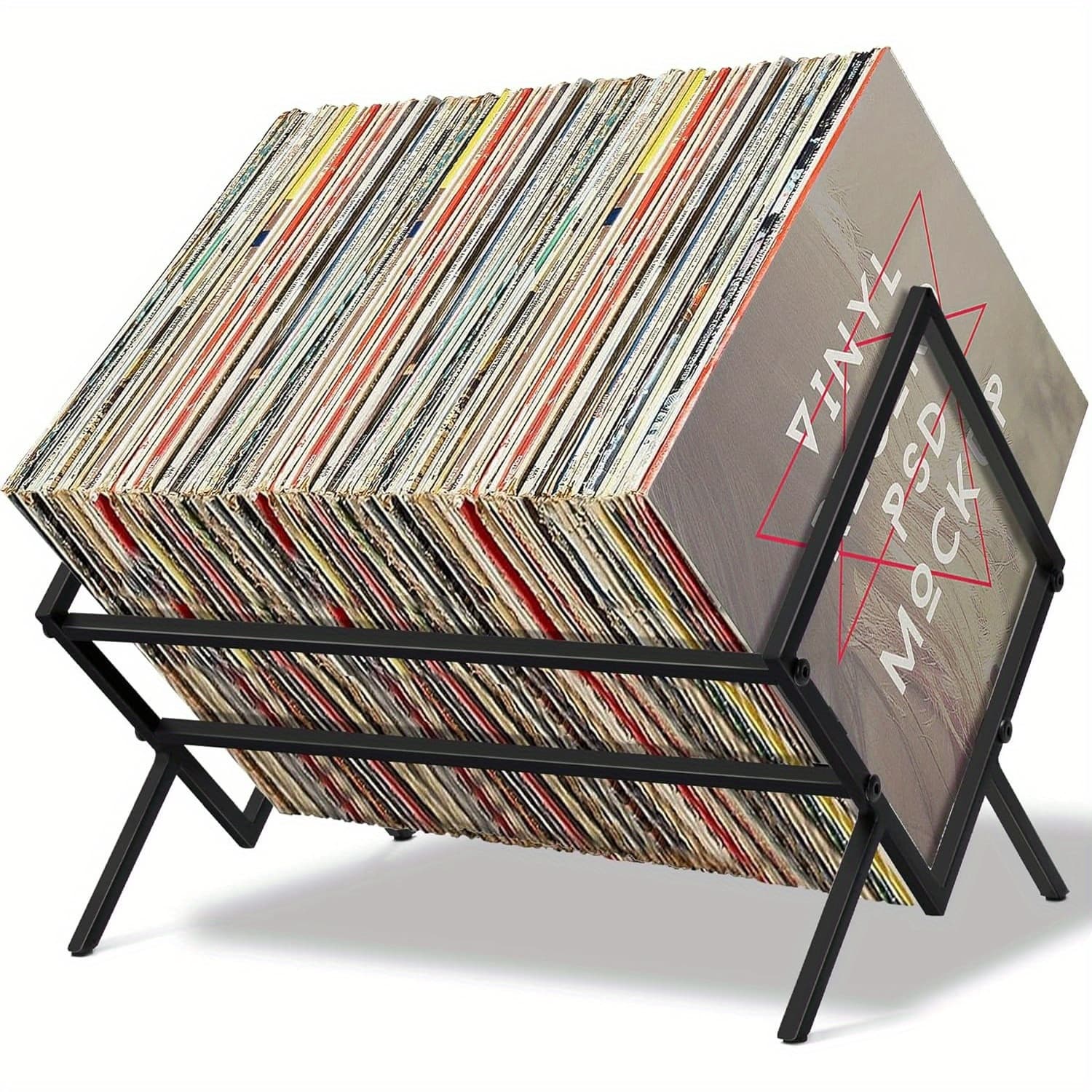 TEMU - Matte Black Metal - Stores 80-100 Lps - Easy And Quick Assembly - Vinyl Display And Storage - High-end Design - Protects Vinyl - Organizes Albums - Books, Magazines, Documents