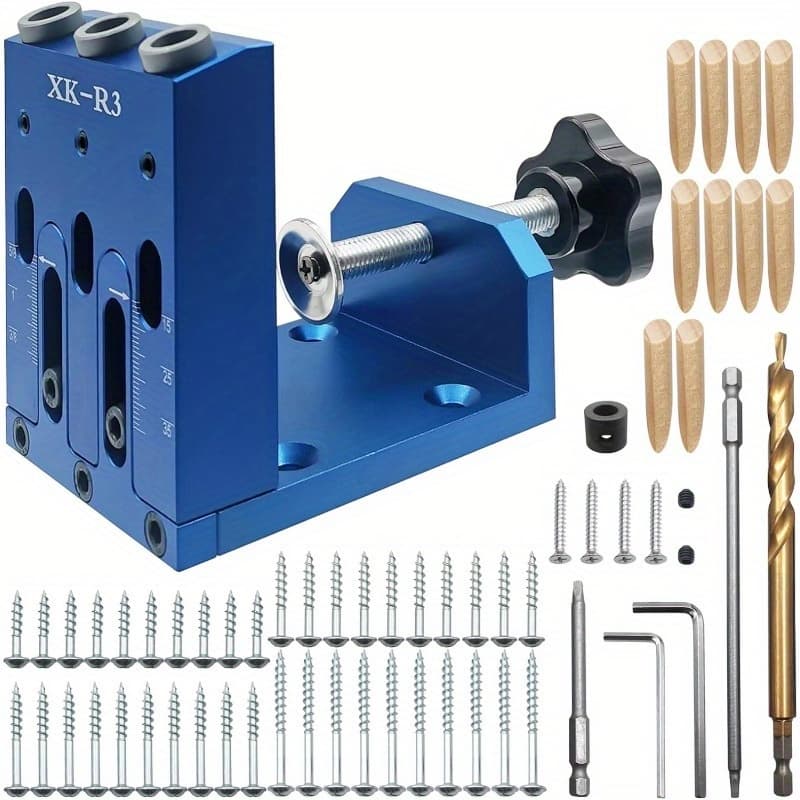 TEMU Pocket Hole Jig Kit Adjustable Woodworking Jig With 3 Pocket Hole Guide 15° Angle Drill Pocket Carpentor Tools Jointers Carpentry Locator For Pocket Holes Angle Drilling