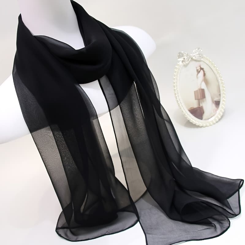 TEMU Lightweight Solid Color Thin Scarf Elegant Thin Chiffon Small Shawl Ms. Beach Towel