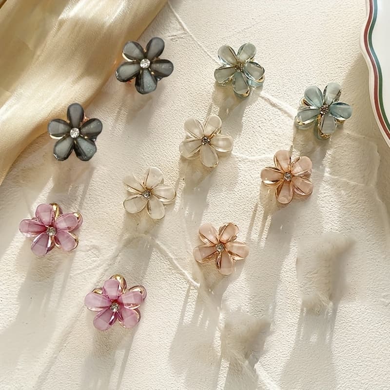 TEMU Set Of 10 Stylish Hair Clips Designed As Sparkling Flowers, Perfect For Women And