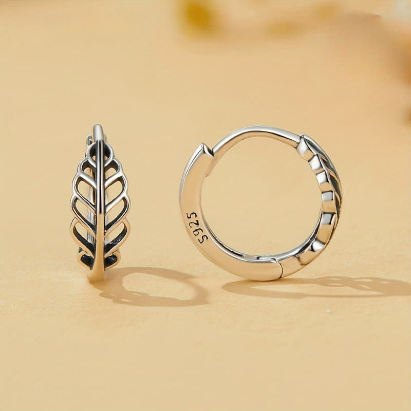 TEMU 925 Silver Hypoallergenic Hoop Earrings With Delicate Hollow Leaf Pattern Simple Elegant Style Female Gifts