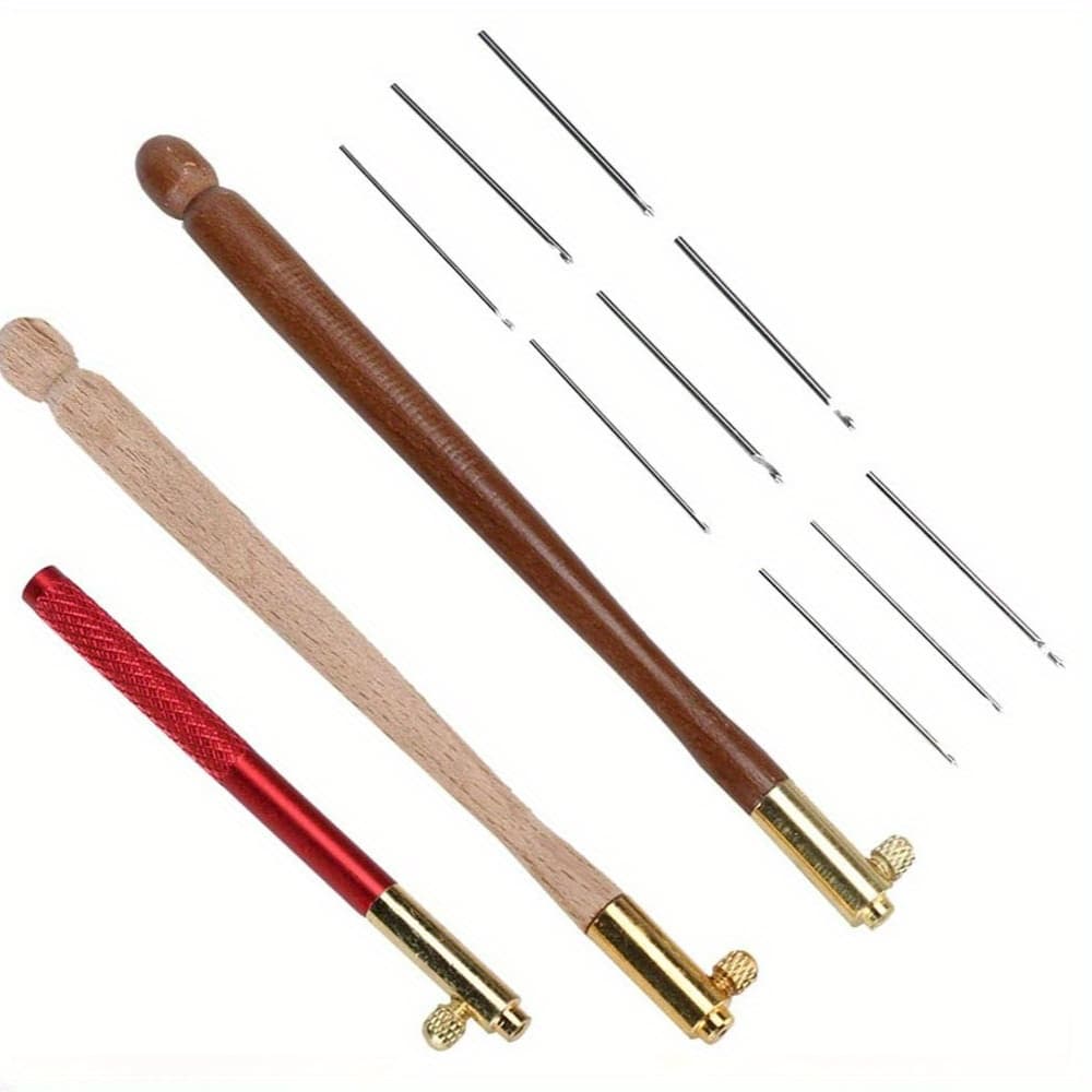 TEMU Tambour Hooks, 3pcs Stainless Steel Wood Handle Embroidery Crochet Hooks With 9 Needles French Tambour Beading Sequins Sewing Craft Tool