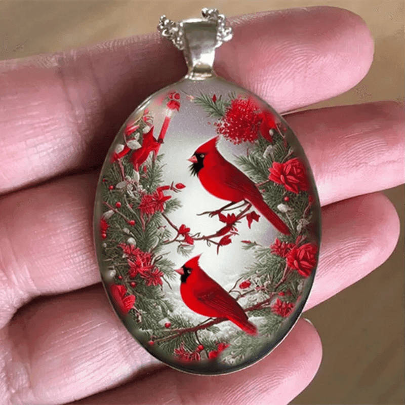 TEMU 1pc Creative Animal Thrush Magpie Painted Round Pendant Necklace Fashion Jewelry Accessories Holiday Party Anniversary Gift For Partner