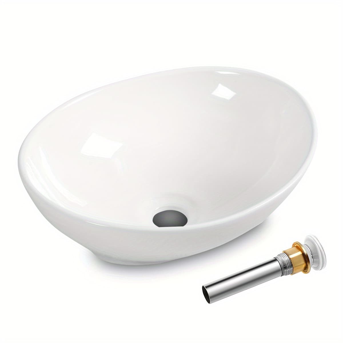 TEMU Lifezeal Goplus Oval Bathroom Basin Ceramic Vessel Sink Bowl Porcelain W/ Pop Up Drain2025