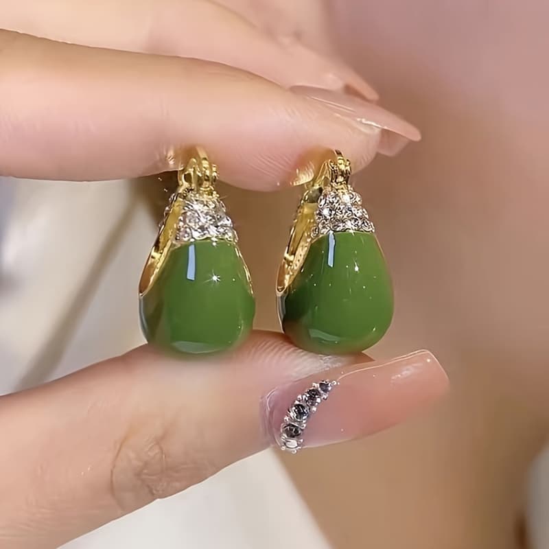 TEMU Painting Inlaid Crystal Earrings, Women's Fashionable High-end Earrings Jewelry Ear Hook Earrings Statement Earrings Ear Clip Hoop Earrings Valentine's Day Gift