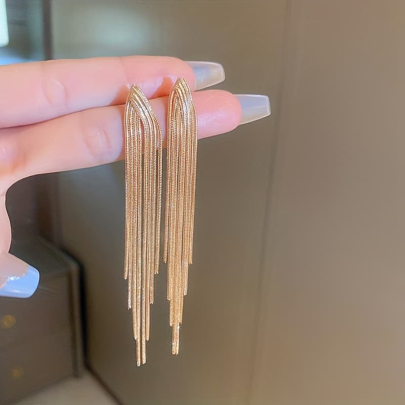 TEMU Tassel Dangle Earrings Elegant Alloy Jewelry Banquet Party Ear Ornaments Female Gift Ear Hook Earrings Statement Earrings Ear Clip Hoop Earrings Valentine's Day Gift