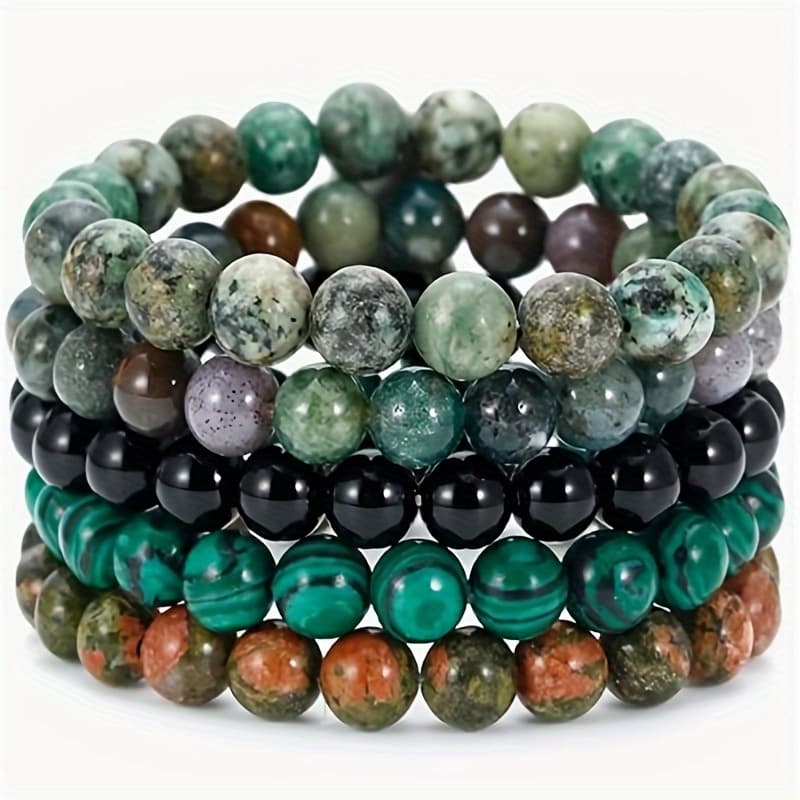 TEMU 5psc Natural Stone Bead Bracelet - A Stone Suitable For Daily Wear - For Father's Day, Birthday Or Anniversary Gifts