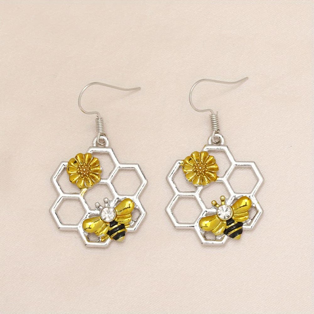 TEMU Fashion Simple Bee Sunflower Honeycomb Earrings For Birthday Christmas Gift