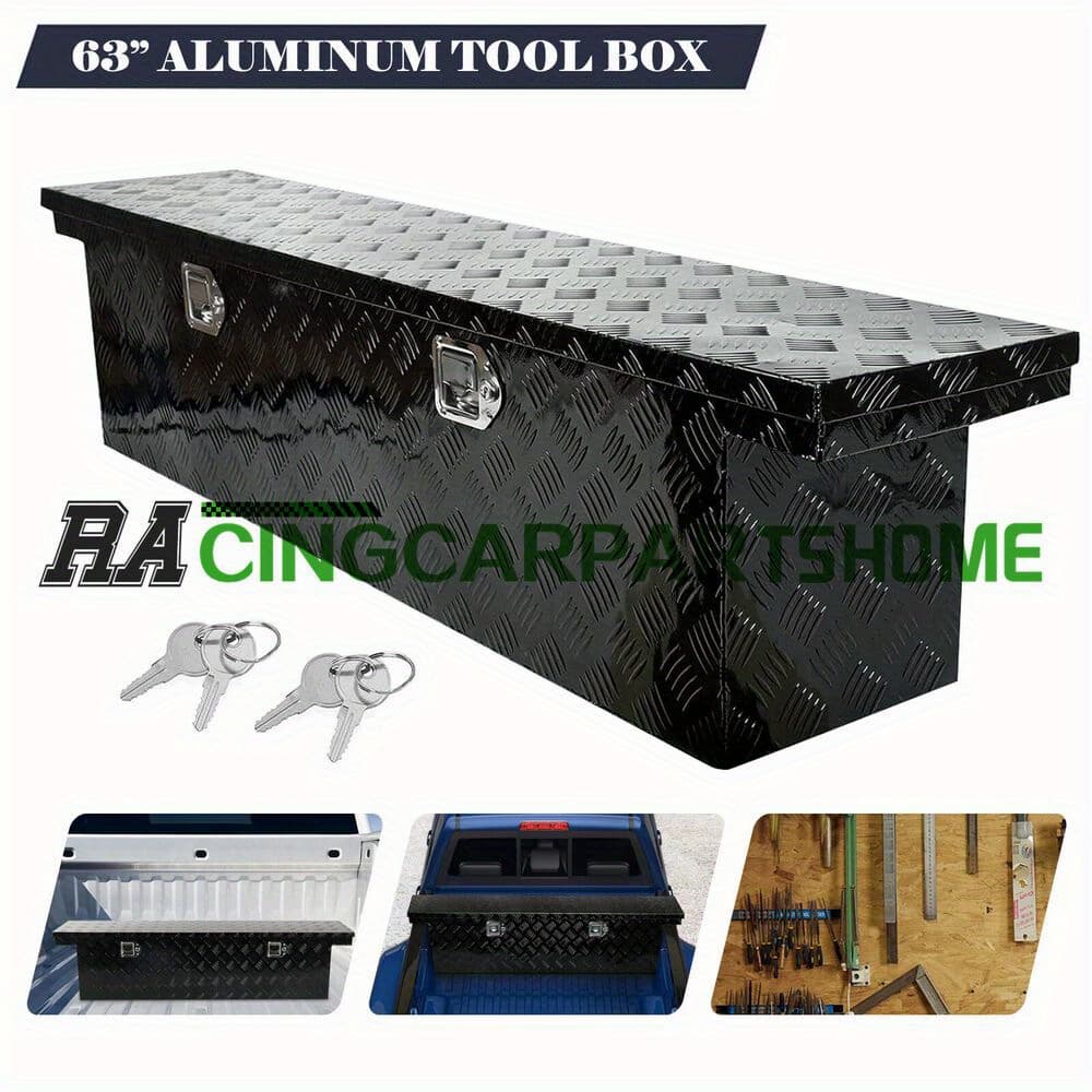 TEMU 63"x12"x14" Heavy Duty Aluminum Pickup Truck Bed With 5 Tread Pattern Tool Box