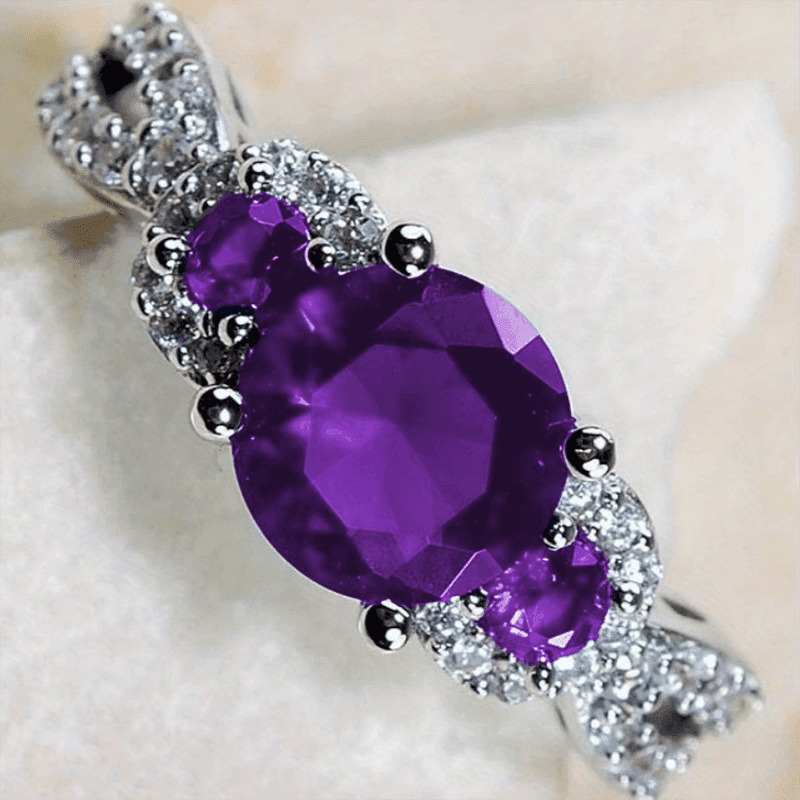 TEMU Luxury Oval Cut Halo Fashion Ring, Elegant Design, Ideal Anniversary & Birthday Gift, Available In Red, Purple, & Blue - Adjustable Jewelry